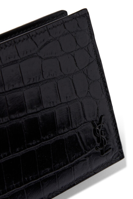 Tiny Monogram East/West Croc-embossed Leather Wallet